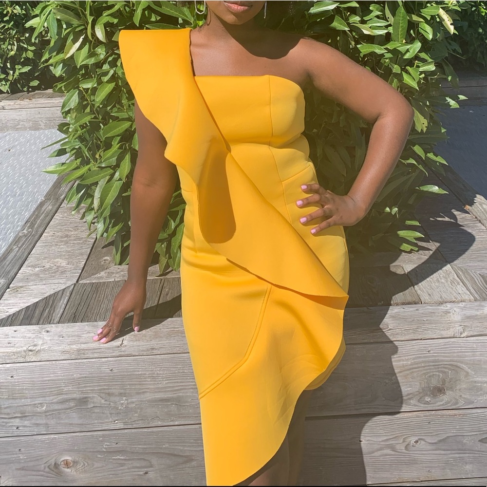 Mustard One Shoulder Dress